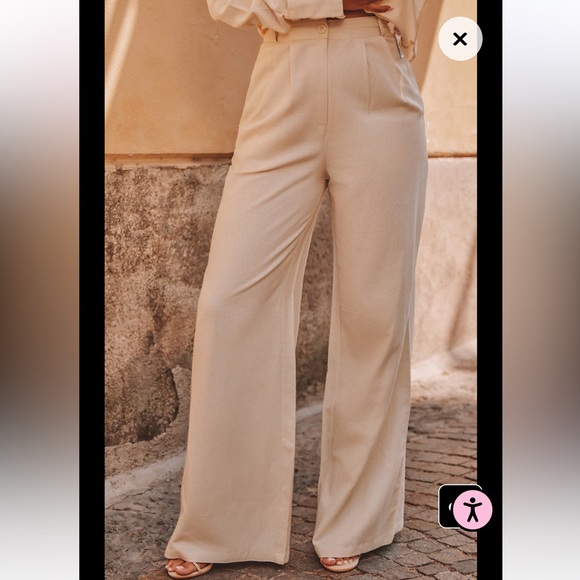 PrettyLittleThing Pants - PrettyLittleThing Cream Linen Look High Waist Wide Leg Pants